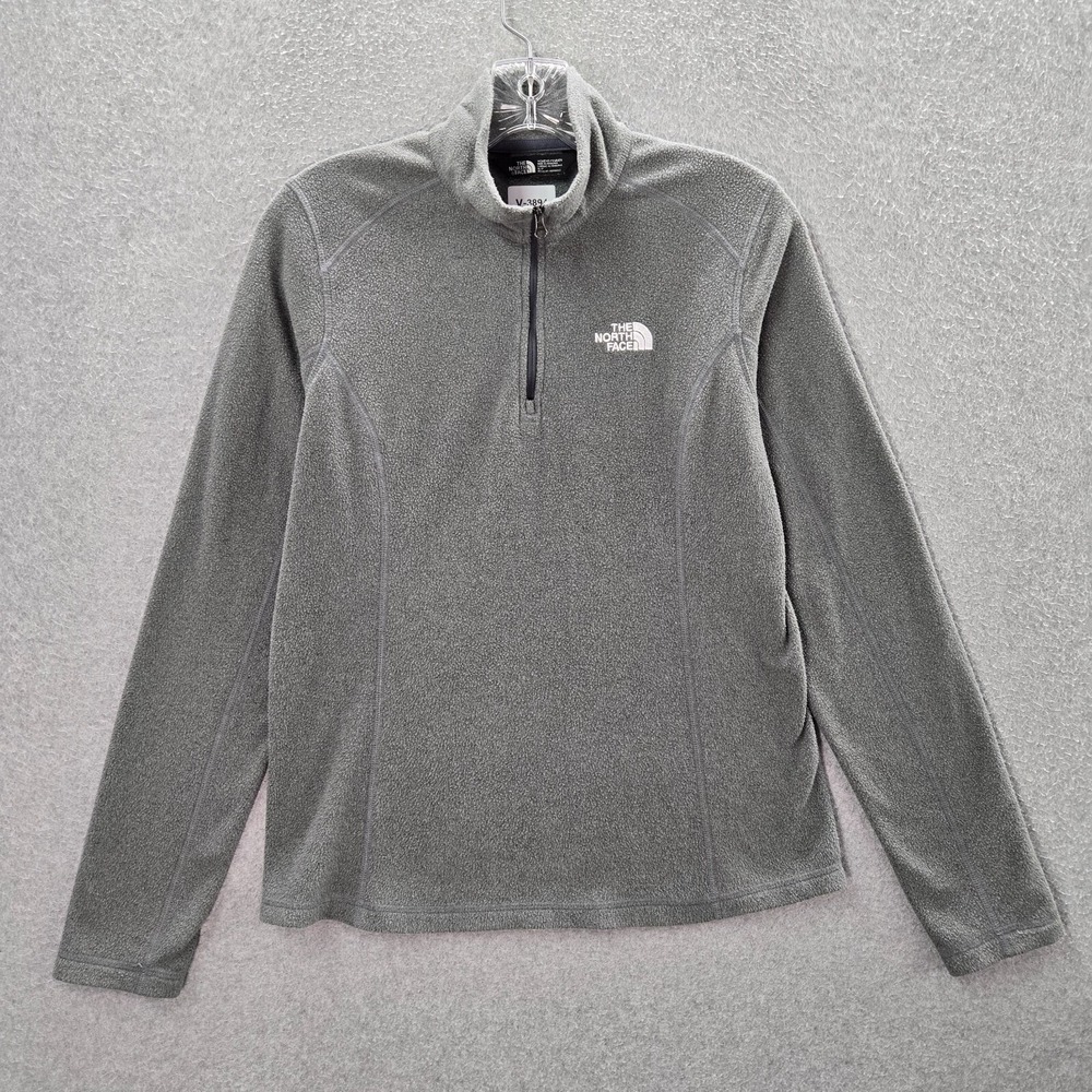 The North Face Women Sweatshirt Small Gray 1/4 Zip Fleece Logo Mock Neck
